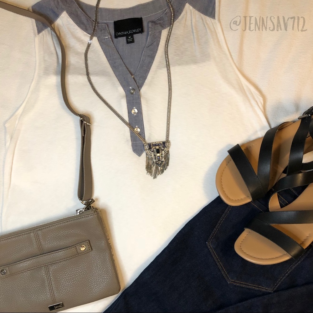 Cynthia Rowley Sleevless Chambray Trim top